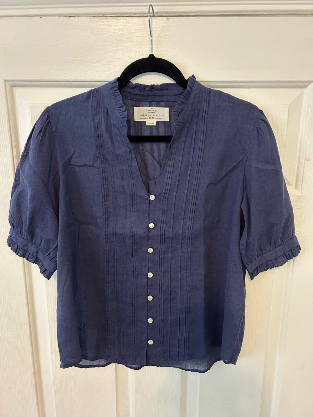 Trovata Indigo Pintuck Button-Front Cotton Top